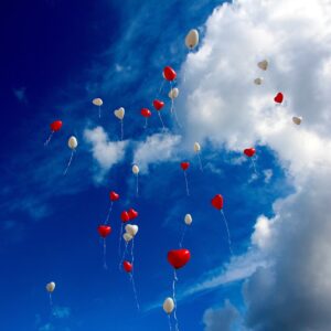 balloons, heart, sky, clouds, love, nature, romance, romantic, wedding day, flying, blue sky, heart, sky, sky, love, love, love, love, love
